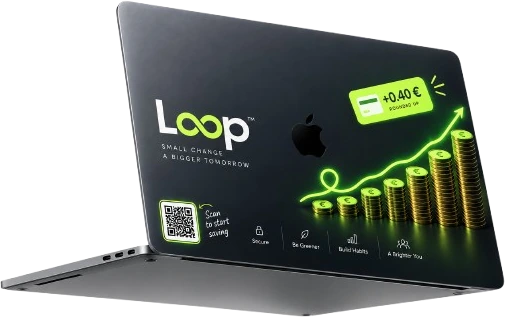 A MacBook wearing the Loop savings skin