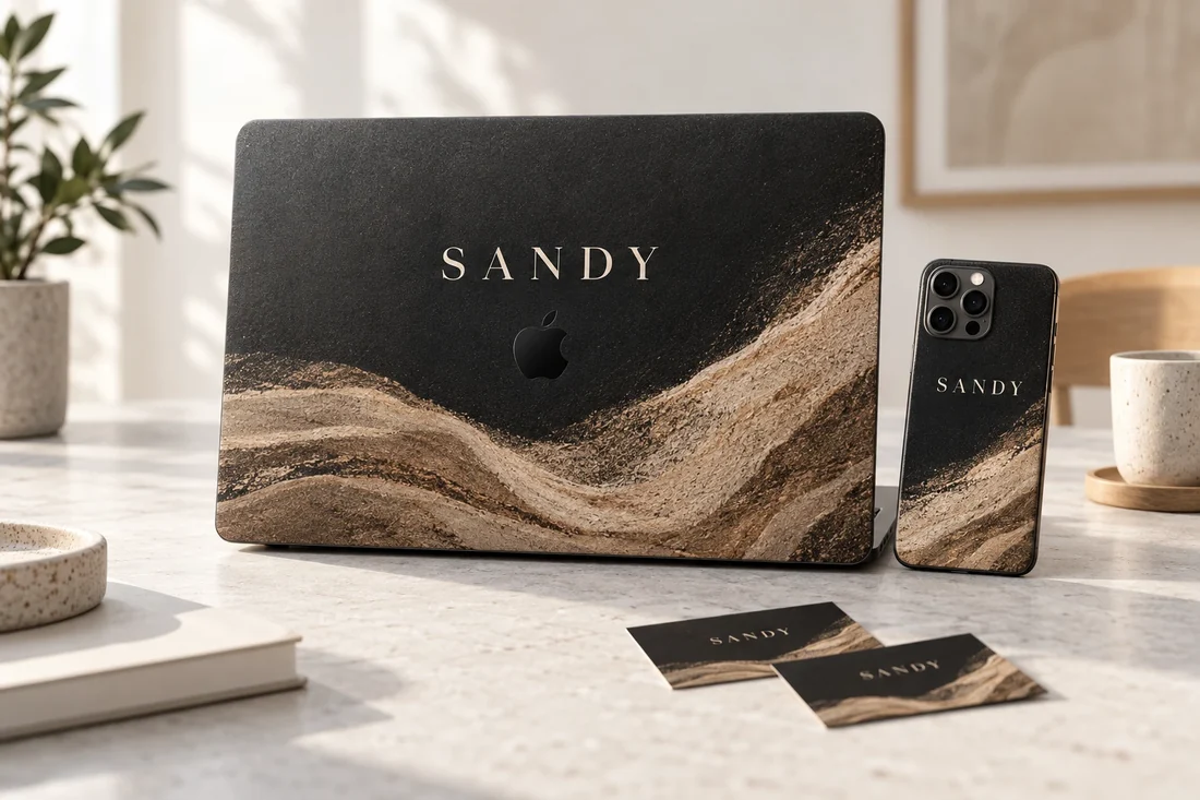 A laptop skin and a matching phone skin